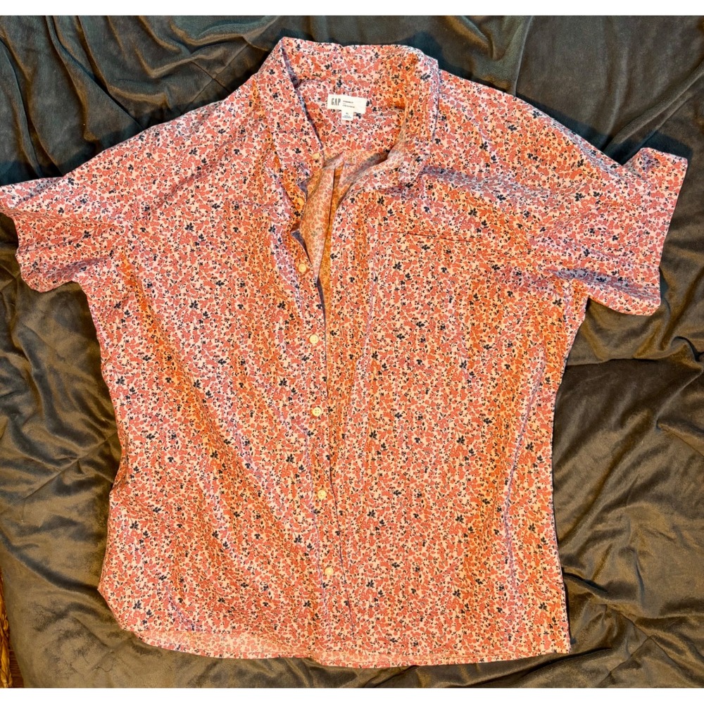 Gap Mens XL Standard Fit Stretch Poplin Floral Short Sleeve Button Down Shirt